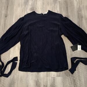 Stella McCartney Silk Blouse Womens 2-4 38 Black Crewneck 3/4 Bell Sleeve w Ties